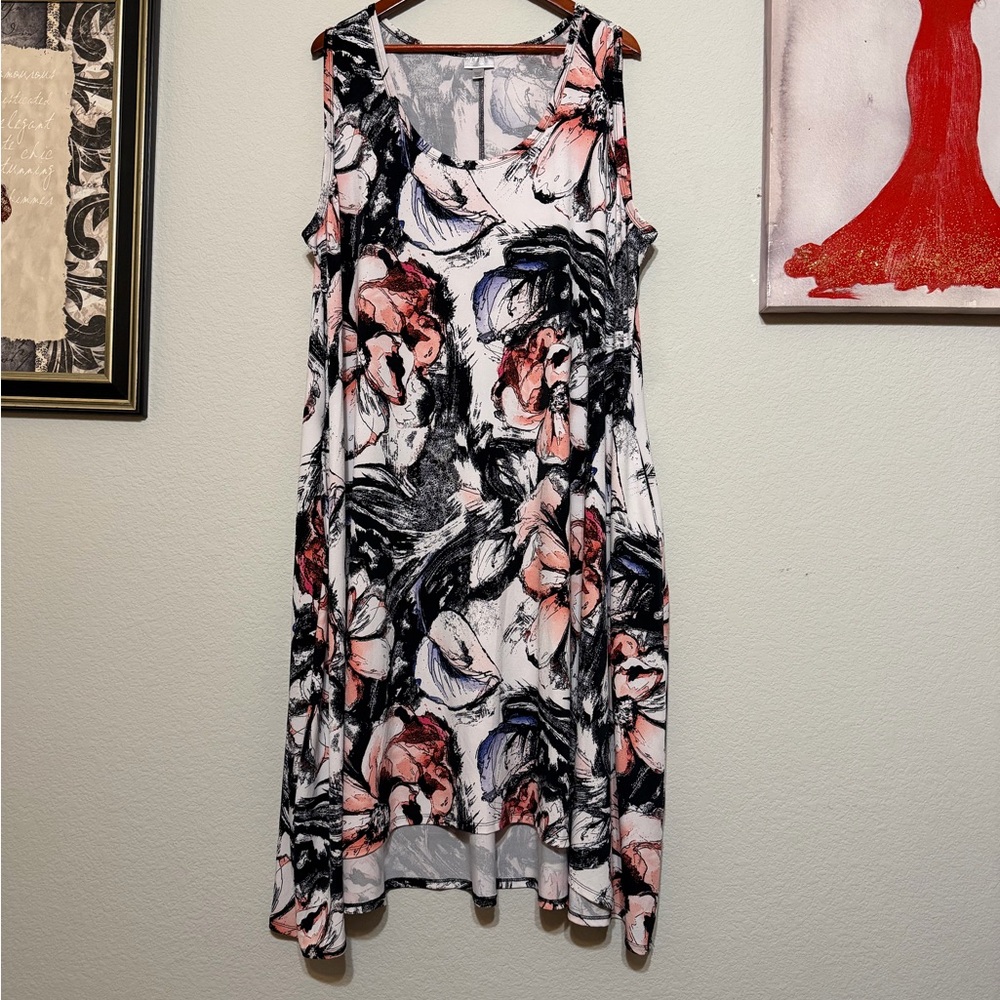 Avenue Black and Pink Floral Midi Dress